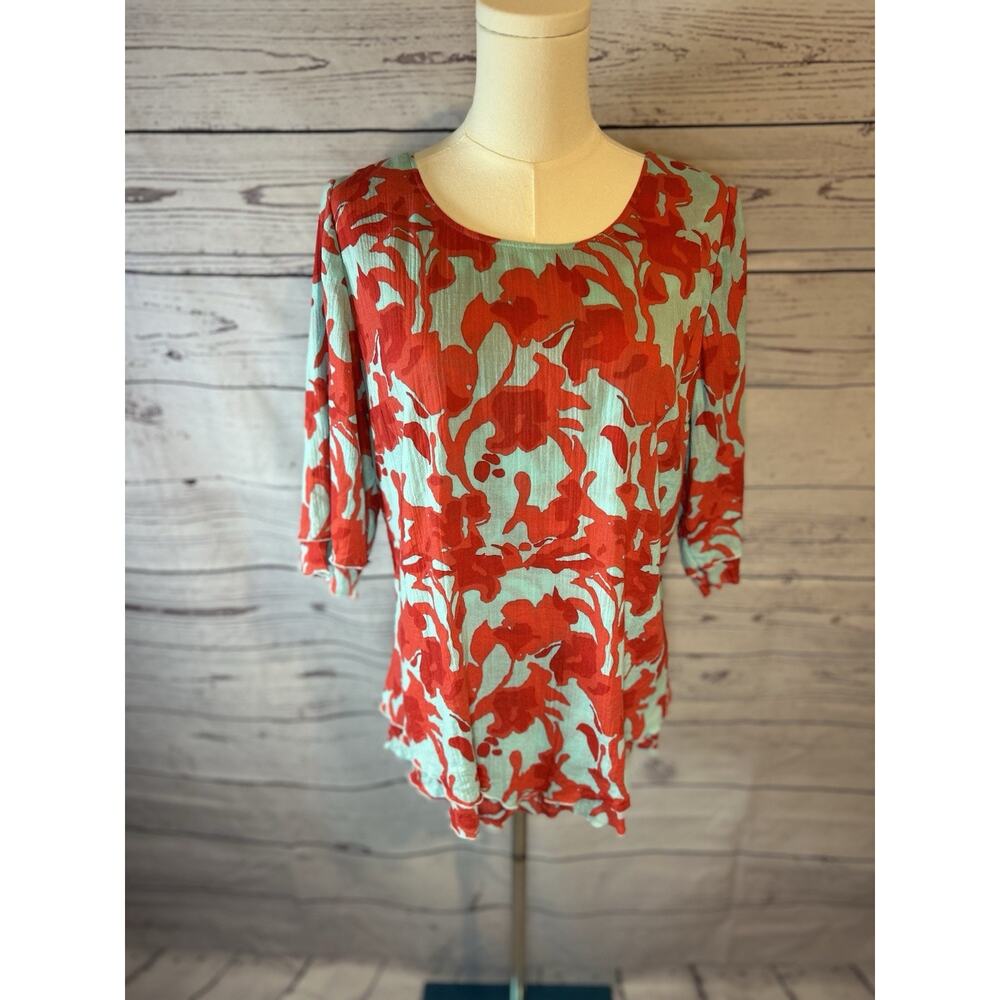 Soft Surroundings Siesta Key Top S Blouse Layer Hem Gauze 1/2 Sleeve Cotton